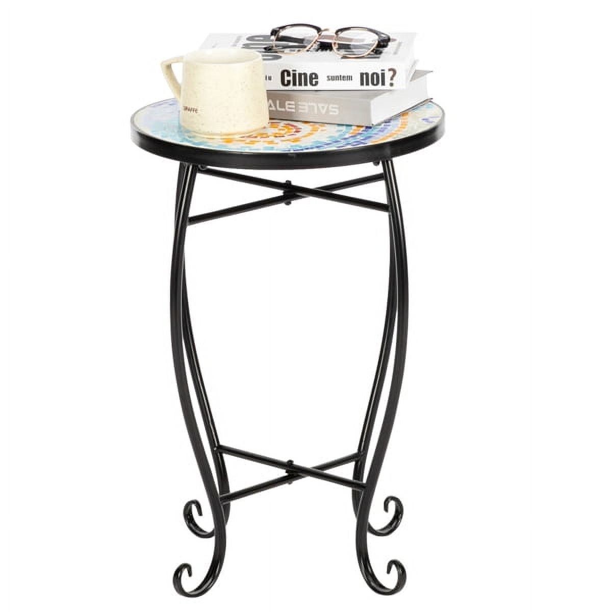 Mosaic Side Table,14'' Round Small Bistro Table, Indoor End Table