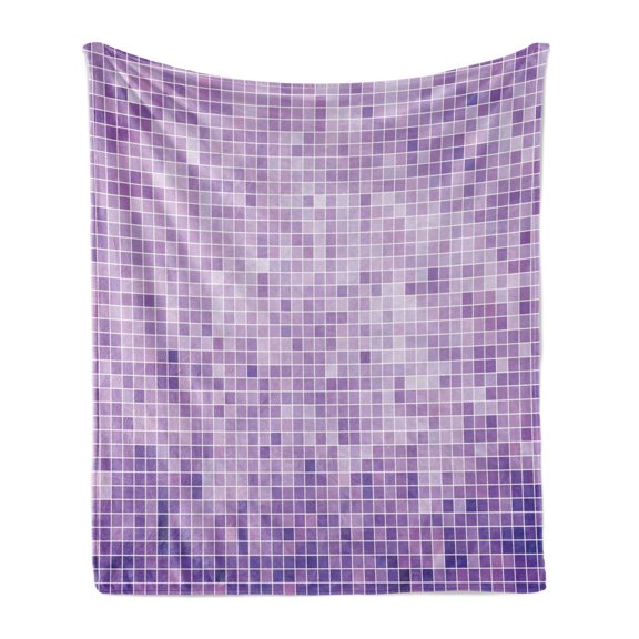 Mosaic Soft Flannel Fleece Blanket, Abstract Monochromatic Design Pattern of Pixel Inspired Little Squares, Cozy Plush for Indoor and Outdoor Use, 70" x 90", Lavender and Multicolor, by Ambesonne