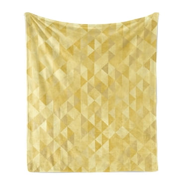 Mosaic Soft Flannel Fleece Throw Blanket, Abstract Geometric Pastel Monochrome Triangles, Cozy Plush for Indoor and Outdoor Use, 50" x 70", Mustard Yellow, by Ambesonne
