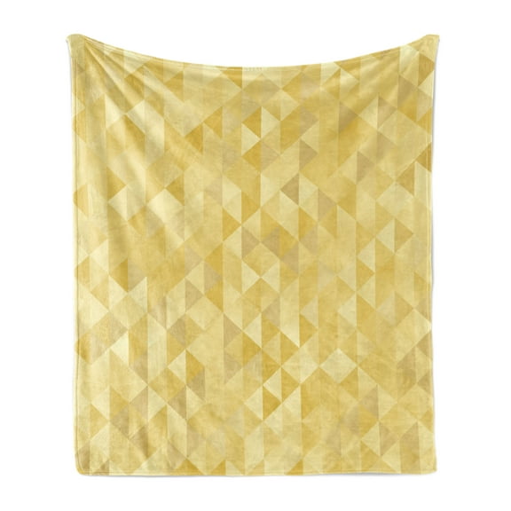Mosaic Soft Flannel Fleece Throw Blanket, Abstract Geometric Pastel Monochrome Triangles, Cozy Plush for Indoor and Outdoor Use, 60" x 80", Mustard Yellow, by Ambesonne
