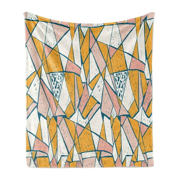 Mosaic Soft Flannel Fleece Throw Blanket, Abstract Repetitive Polygonal Shapes Broken Tile Look Pattern, Cozy Plush for Indoor and Outdoor Use, 50" x 60", Blush Pale Orange, by Ambesonne