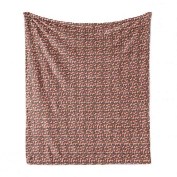 Mosaic Soft Flannel Fleece Throw Blanket, Contemporary Pattern of Repeating Geometric Shapes, Cozy Plush for Indoor and Outdoor Use, 50" x 60", Cocoa Coral, by Ambesonne