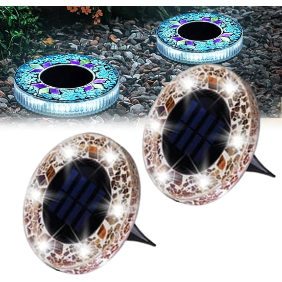 Mosaic Solar Disk Light Waterproof Outdoor Glass LED Garden Stake Lighting Colorful Landscape Yard Decor For Walkway Patio Lawn Auto On Off Driveway
