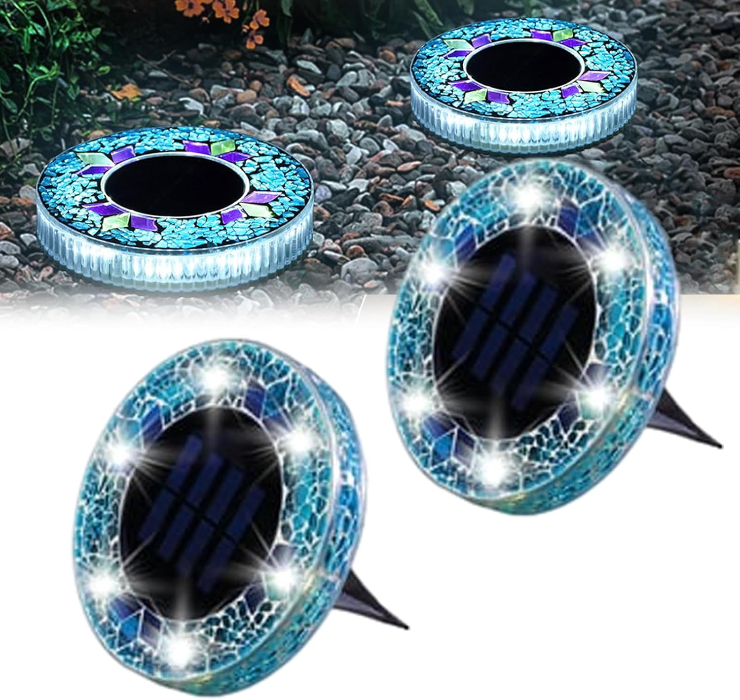 Mosaic Solar Disk Light, Waterproof Outdoor Glass LED Garden Stake ...