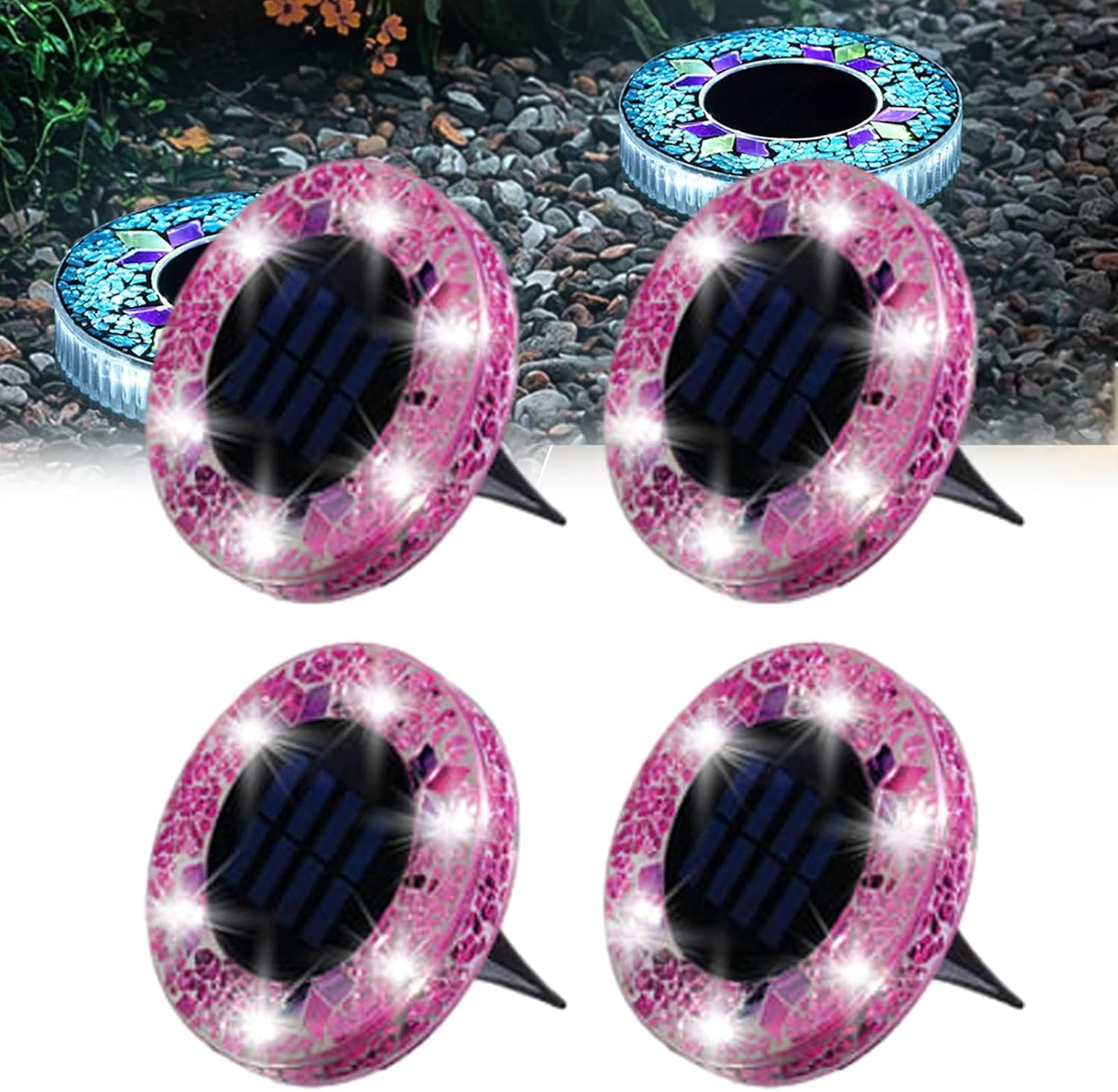Mosaic Solar Disk Light, Waterproof Outdoor Glass LED Garden Stake ...
