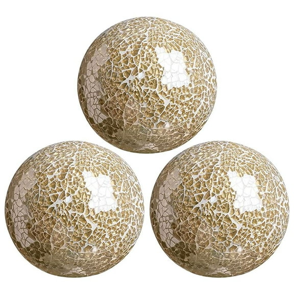 Mosaic Sphere Balls 8cm Housewares Centerpieces Set Decorative Orbs Decorative Ball for Ornaments Coffee Table Decor Festival Living room and home Gold 3Pcs