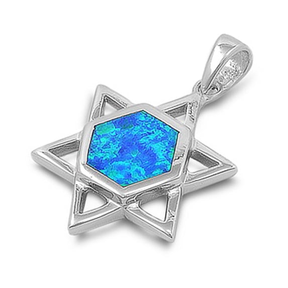 Mosaic Star of David Pendant Blue Simulated Opal .925 Sterling Silver Charm Jewelry Female Unisex