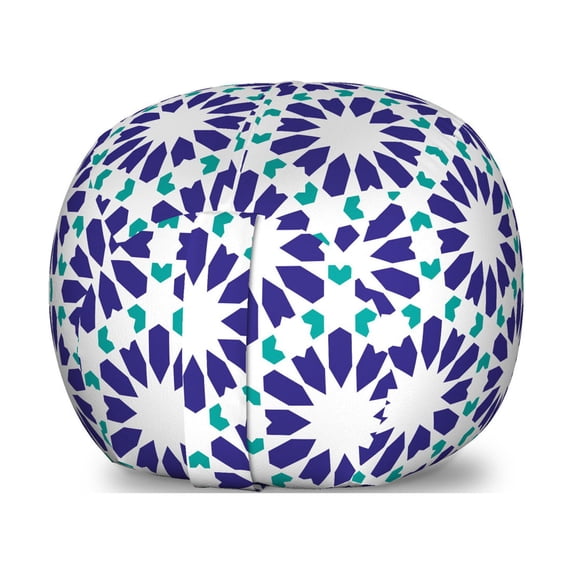 Mosaic Storage Toy Bag Chair, Classic Moroccan Portuguese Style Hexagons Geometric Repetition, Stuffed Animal Organizer Washable Bag, Small Size, Indigo Dark Seafoam and White, by Ambesonne