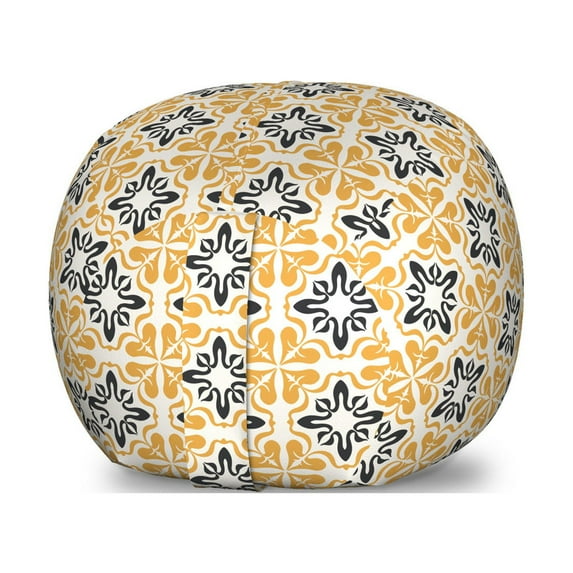 Mosaic Storage Toy Bag Chair, Traditional Moroccan Portugal Pottery Tile Effect Geometric Floral Motifs, Stuffed Animal Organizer Washable Bag, Large Size, White Apricot Black, by Ambesonne