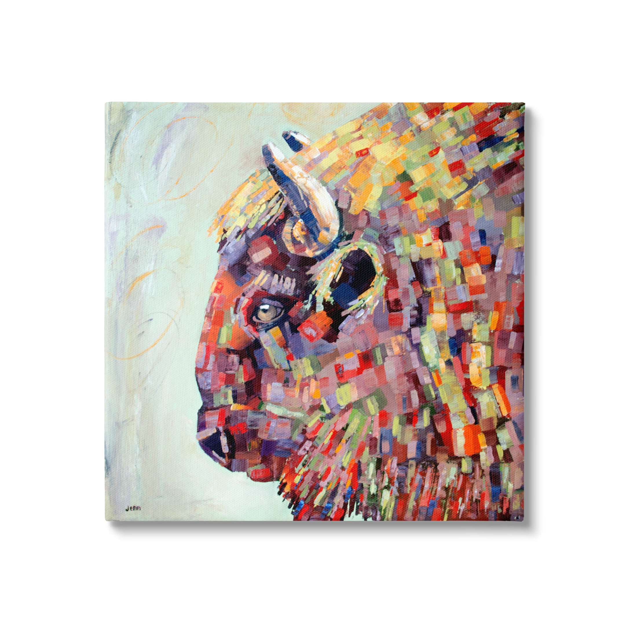 Mosaic Style Bison Portrait Animals & Insects Painting Gallery Wrapped Canvas Print Wall Art