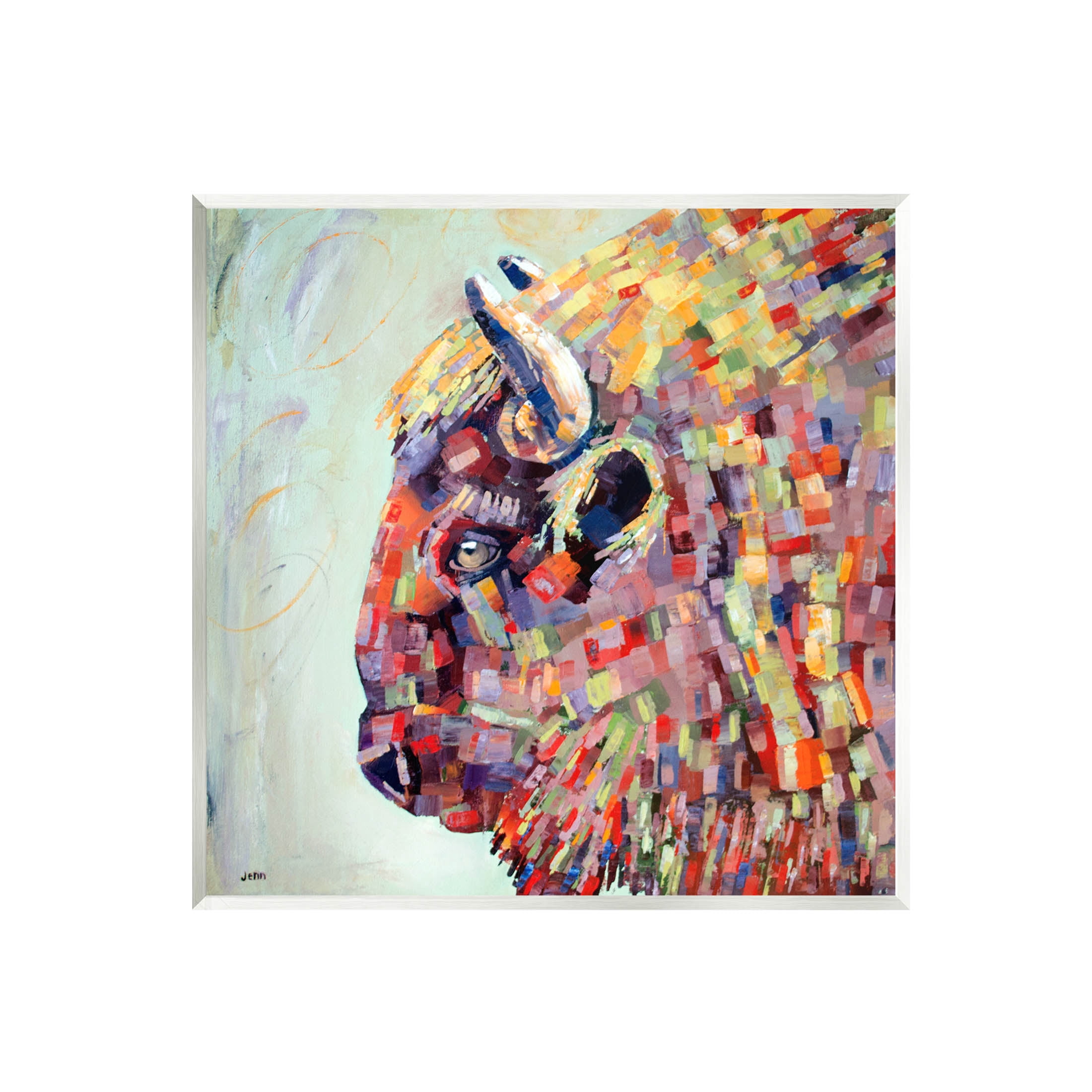 Mosaic Style Bison Portrait Animals & Insects Painting Unframed Art Print Wall Art