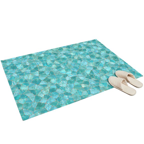 Mosaic Tile Area Rug 2x3ft Coastal Teal Square Grid Mint Green Tiles Poolside Non-Slip Washable Rectangle Rugs Soft Felt Indoor Floor Mat for Bedroom Kitchen Living Room Bathroom