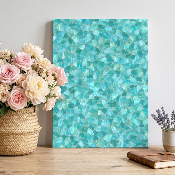 Mosaic Tile Canvas Wall Art for Living Room, Coastal Teal Square Grid Mint Green Tiles Poolside Poster Print Painting for Bedroom Office Home Decoration Wall Pictures Prepare To Hang 8"x10"