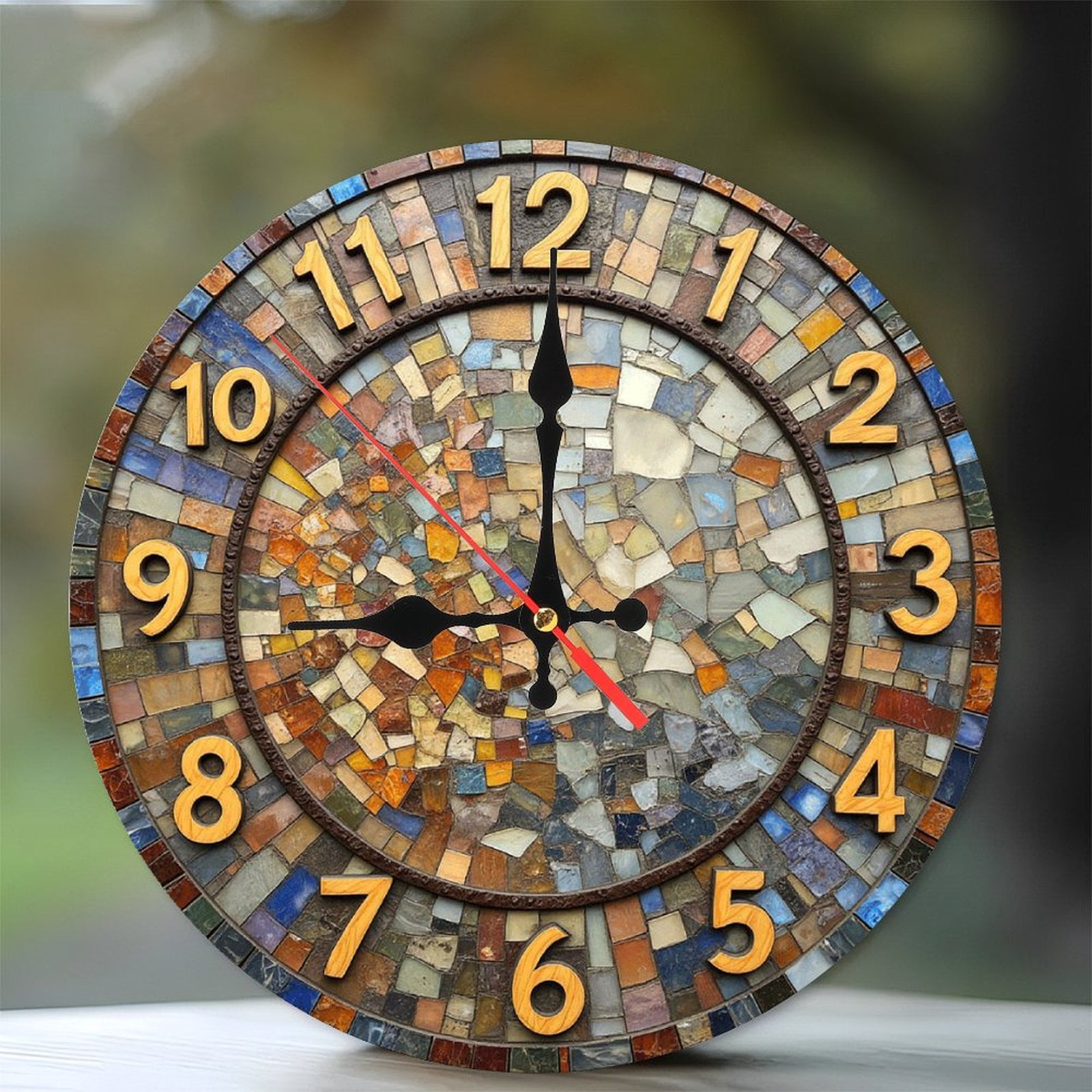 Tile Clock Mosaic Tile Clock Wall Decor 10-Inch Silent Wooden Wall Clock, Battery ...