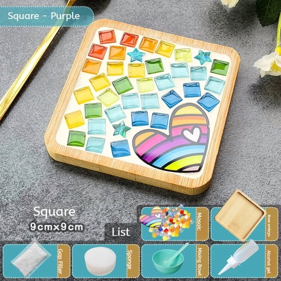 Mosaic Tile Craft Kit for Adults & Kids, DIY Art Supplies to Make 2 Wooden Coasters, with Mixed Color Tiles & Tools