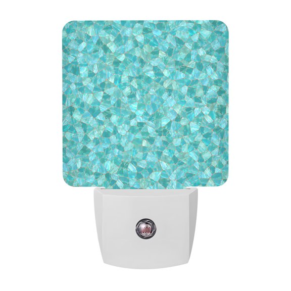 Mosaic Tile Night Lights, Coastal Teal Square Grid Mint Green Tiles Poolside Smart Auto Dusk to Dawn Sensor Nightlights Plug-in Nightlight for Bedroom Bathroom Living Room Kitchen Hallway