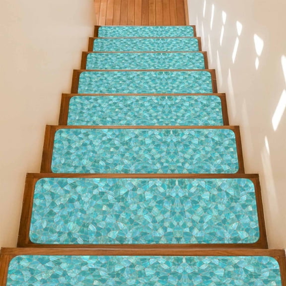 Mosaic Tile Non-Slip Stair Treads for Wooden Steps, 4 Pack 8x30 Inches Carpet Stair Mats with Adhesive Backing, Noise-Reducing Step Covers for Indoor Stairs, Easy to Install & Residue-Free