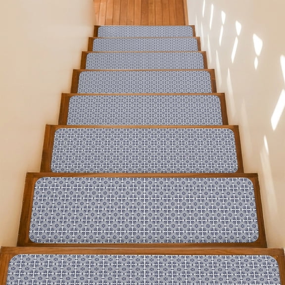 Mosaic Tile Non-Slip Stair Treads for Wooden Steps, 7 Pack 8x30 Inches Carpet Stair Mats with Adhesive Backing, Noise-Reducing Step Covers for Indoor Stairs, Easy to Install & Residue-Free