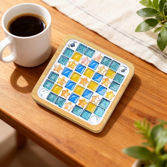 Mosaic Tile Set, DIY Wooden Coaster Kit, Multicolor Craft Pack with Glue Sealant Tools for Beginners