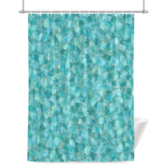 Mosaic Tile Shower Curtain, Coastal Teal Square Grid Mint Green Tiles Poolside Waterproof Shower Curtain Set with 12 Hooks Lightweight Bath Curtains Washable Bathroom Decor 36x78 Inches