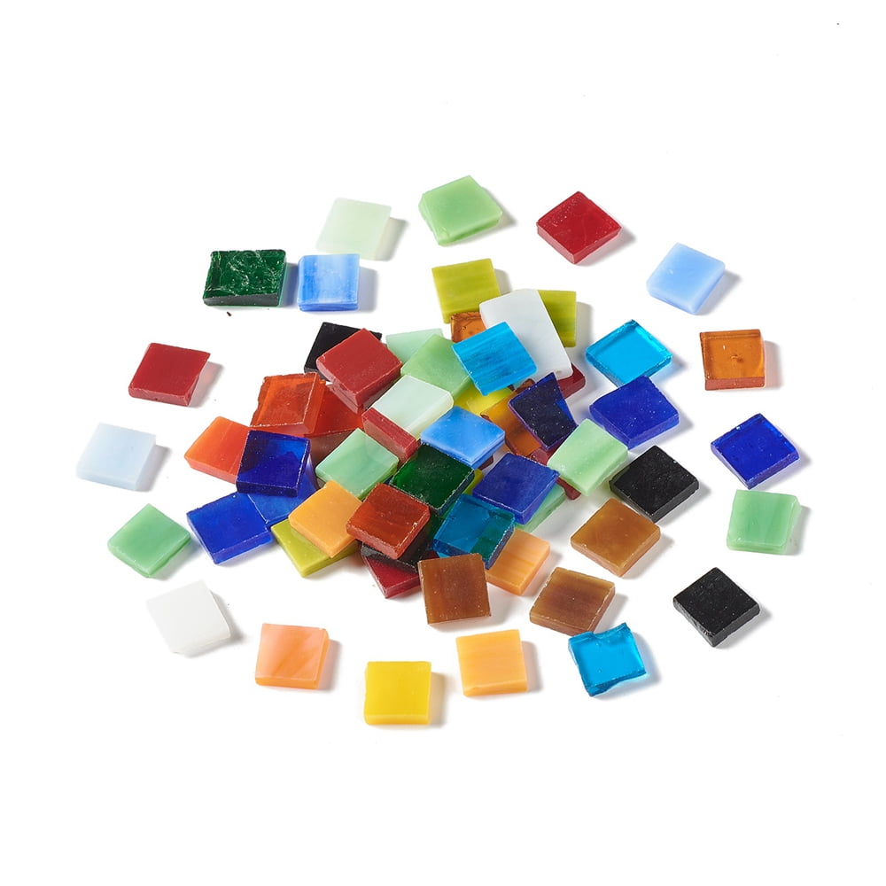 Mosaic Tiles Glass Cabochons Flat Back Glass Square Cabochon Tiles for DIY Crafts Plates Picture Frames Flowerpots Supplies Mixed Color 10x10x2~3mm about 1000pcs/1000g