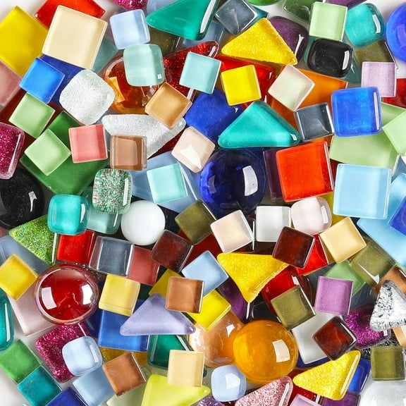 Mosaic Tiles Bulk Stained Glass Colorful Crystal for DIY Mosaic Making Projects,Crafts, Home Mosaic Decoration (500g Mixed Color)