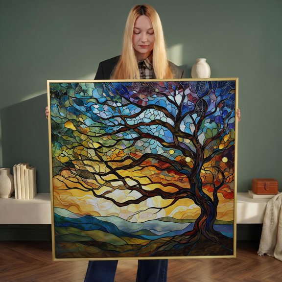 Mosaic Tree Life Spiritual Meditation Botanical Living Room Decor Wall Art Unframed Paper Print