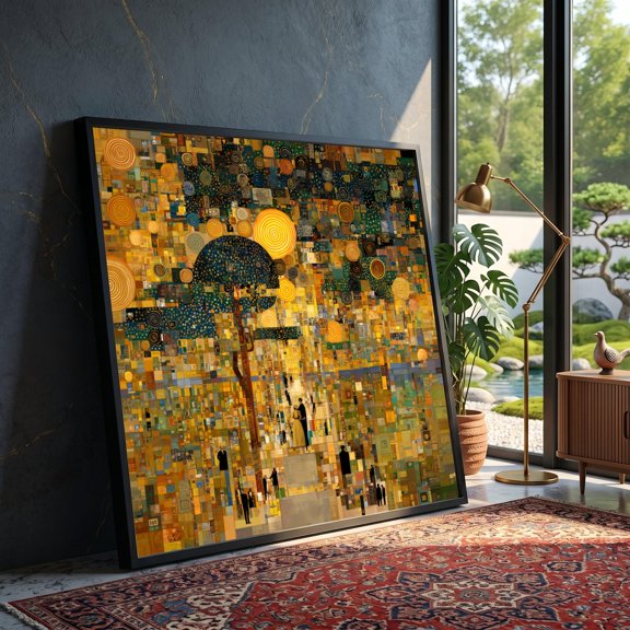 Mosaic Tree Wall Art Golden Fairytale Landscape Couple Silhouette Home Decor Home Decor Office Wall Art