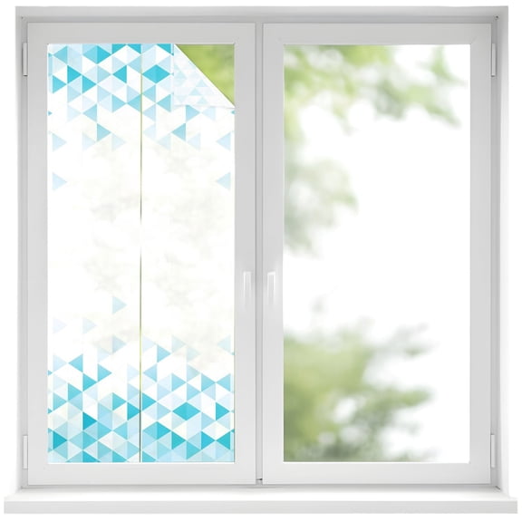 Mosaic Triangles Window Privacy Film 19.6x39.3in Abstract Mosaics Teal Blue Gradient Modern Decorative Window Film with Static Cling, UV Filtering Window Cling Privacy Film for Glass Doors