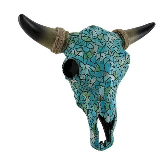 Mosaic Turquoise Steer Skull Wall Hanging - 10.5 x 3.75 x 11.5 in.