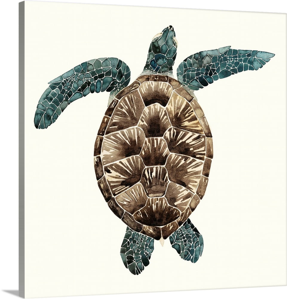 Mosaic Turtle II Canvas Wall Art, Coastal Home Decor 16x16