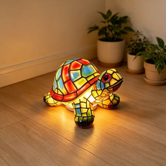 Mosaic Turtle Night Light Lamp, Stained Glass Style Resin Animal Light, LED Turtle Lamp for Bedroom Desk Home Decor Gift for Turtle Lovers