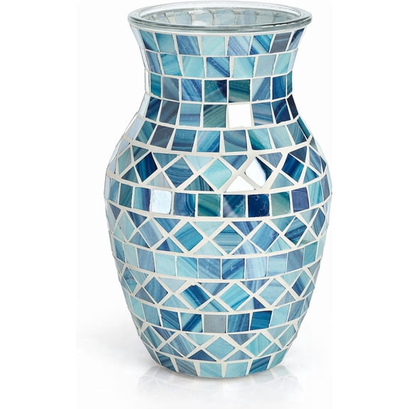 Mosaic Vase, Glass Blue Flower Vases for Centerpieces, Handmade Bud Vase for Wedding Flower Arrangeme, Living Room, Kitchen, Home Decor
