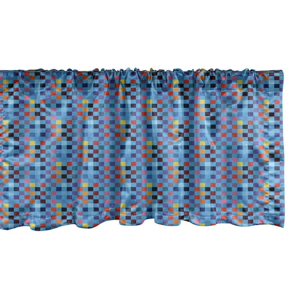 Mosaic Window Valance, Abstract Modern Composition with Little Rectangles Print, Curtain Valance for Kitchen Bedroom Decor with Rod Pocket, 54" X 18", Deep Sky Blue Multicolor, by Ambesonne