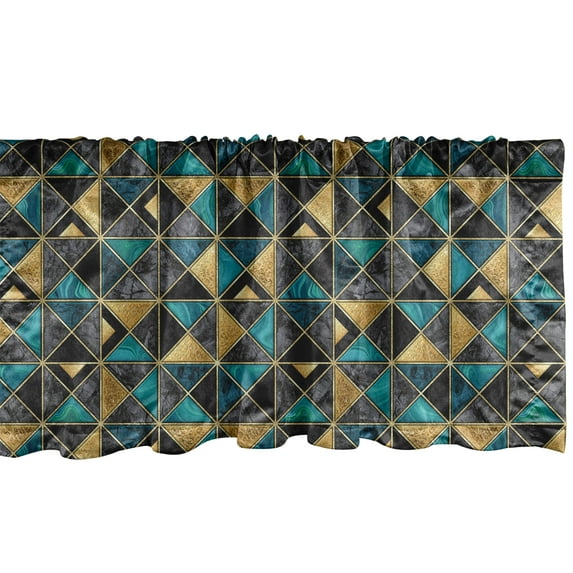 Mosaic Window Valance, Geometric Pattern of Triangle Shapes Modern Watercolor Marbling Effect, Curtain Valance for Kitchen Bedroom with Rod Pocket, 54" X 18", Pale Eggplant and Teal, by Ambesonne