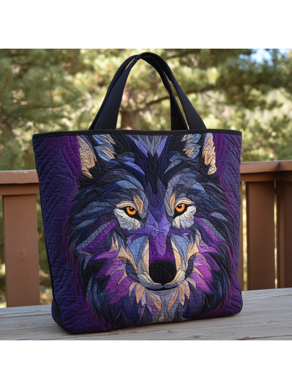 Mosaic Wolf Quilted Tote Bag, Animal Print Shoulder Bag, Everyday Shopping Bag, Gift for Animal Lovers