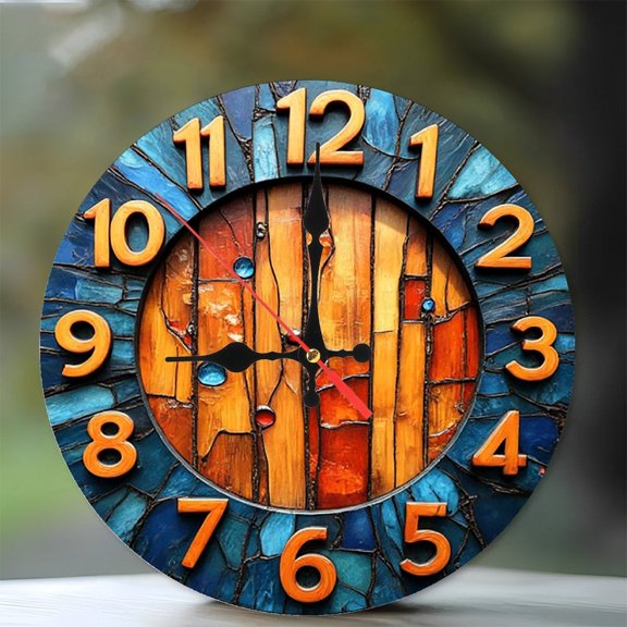 Mosaic Wood Wall Clock Unique Home Decor 10-Inch Silent Wooden Wall Clock, Battery Operated (AA Batteries Not Included), Artistic Home Decor