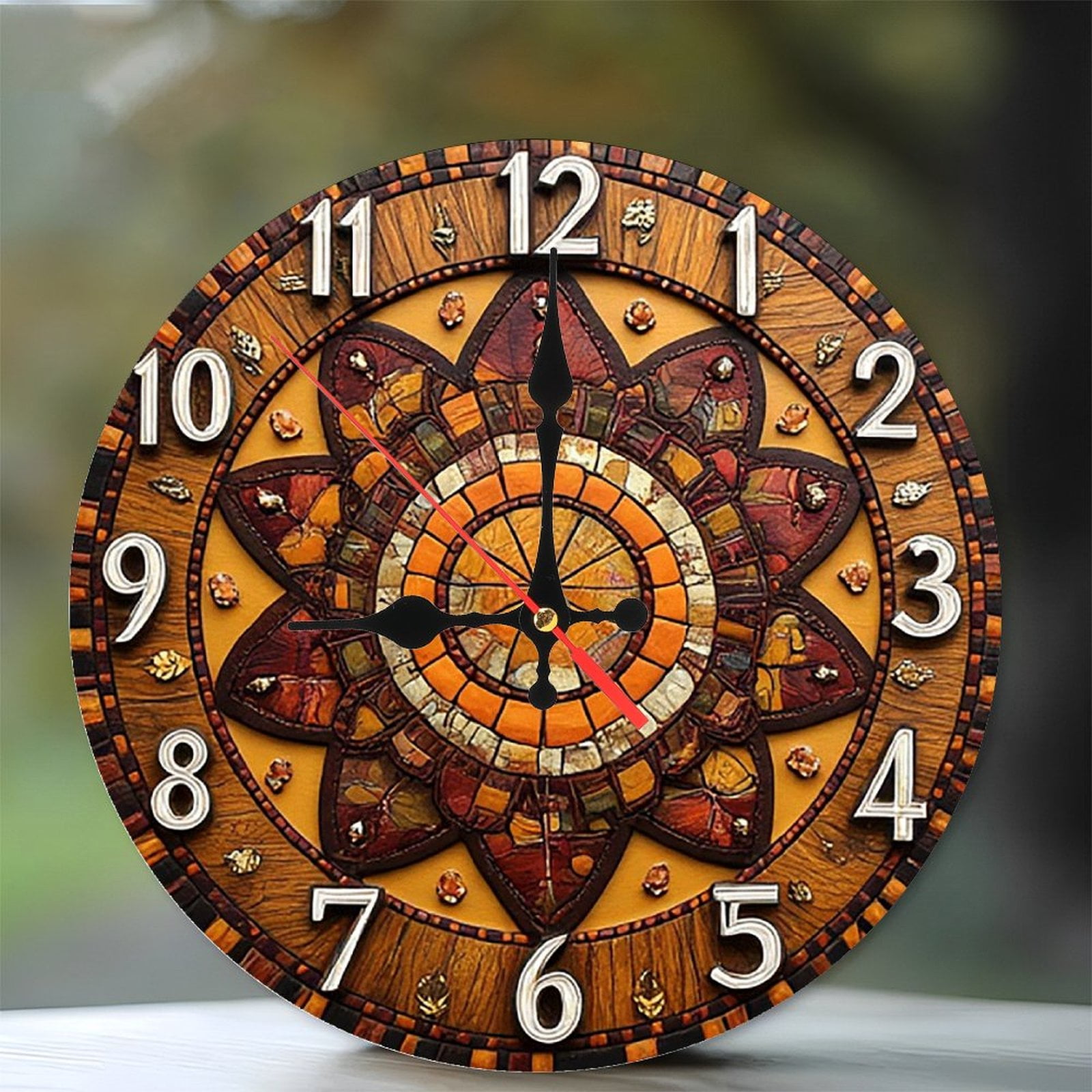 Mosaic Wooden Wall Clock Handmade Art Decor 10-Inch Silent Wooden Wall ...