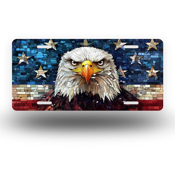 Mosaic styled Bald Eagle Front License Plate, Metal License Plate, Funny Standard Plates Personalized Novelty Decorative For Men/Women/Boys/Girls Car 6×12 Inch