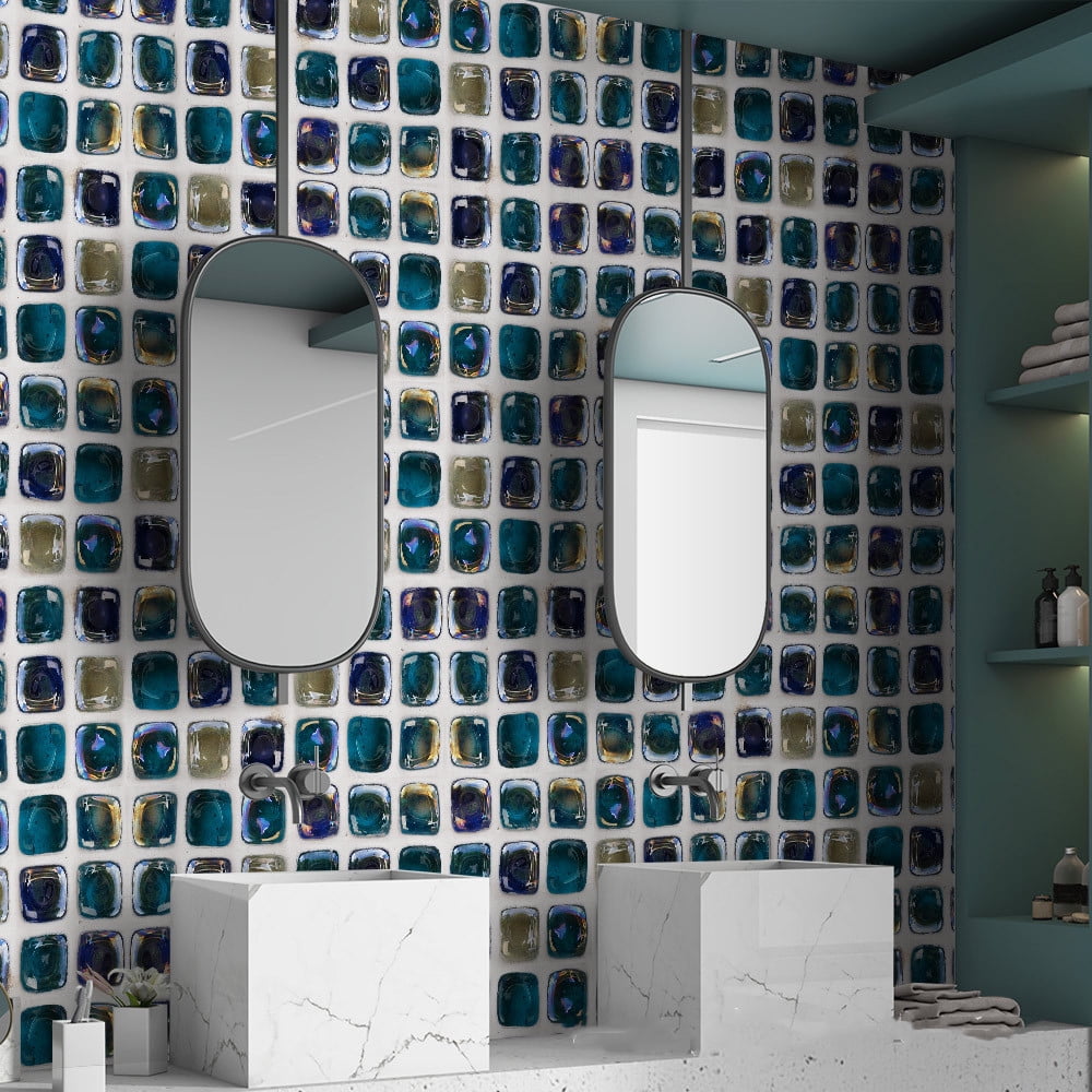 Mosaic tile Sticker, 9 Pcs Adhesive Peel and Stick Tile Backsplash Decoration for Kitchen, Bathroom, PVC Wall Tile