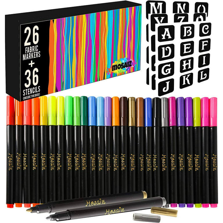 https://i5.walmartimages.com/seo/Mosaiz-Fabric-Markers-Set-26-Colors-Permanent-No-Bleed-Canvas-Gold-Silver-Shifabric-Colors-36-Letter-Stencils-All-Ages-Unisex_674d2e4c-177c-450f-96f0-9f8ccd03ba1b.b1423abd794ff14f3d20cecd449a5463.jpeg?odnHeight=768&odnWidth=768&odnBg=FFFFFF