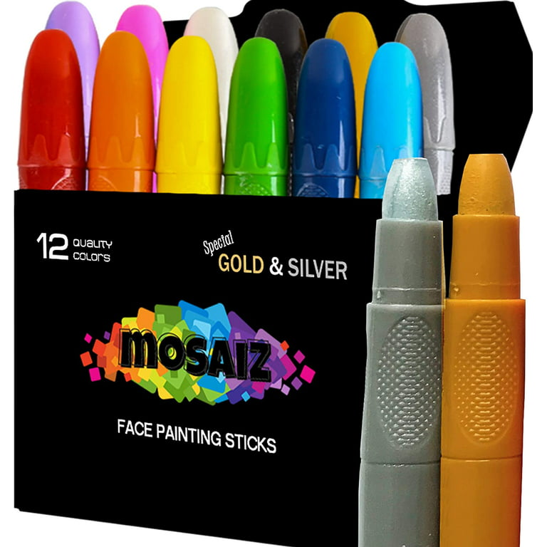 Mosaiz Face Painting Kits for Kids, 12 Colors Water Based Face Paint Kit,  Twistable and Washable Paint Sticks for Festival, Birthday, Purim,  Halloween, Cosplay Makeup and Body Paints for Adults 