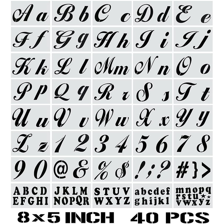 Mosaiz Letter Stencils for Painting on Wood - 40 Pcs Reusable Extra Large  Alphabet Stencils with Signs and Number Stencils Template for Art and DIY  Crafts on Wall, Glass, Canvas, Fabric, 8