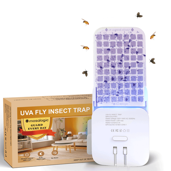 Mosalogic Flying Insect Trap Fly Trap (1 Device & 5 Refills), Homes Indoor Gnat Trap with Refill Glue Cards