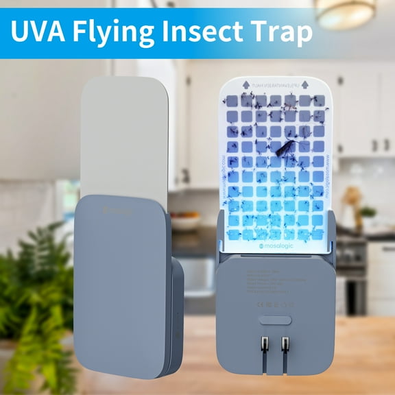 Mosalogic Flying Insect Trap, Fly Trap with Night Light UV Attractant Catcher (Skybule, 1 Device + 5 Refills)