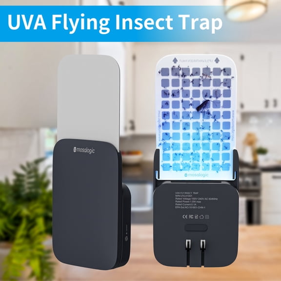 Mosalogic Flying Insect Trap, Indoor Fly Trap Gnat Moth Catcher (Blue, 1 Device + 5 Refills)
