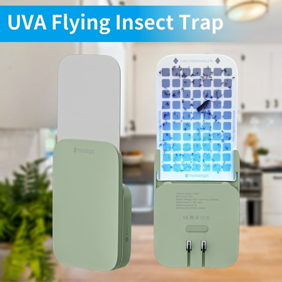 Mosalogic Flying Insect Trap, Indoor Fly Trap Gnat Moth Catcher (Green, 1 Device + 5 Refills)