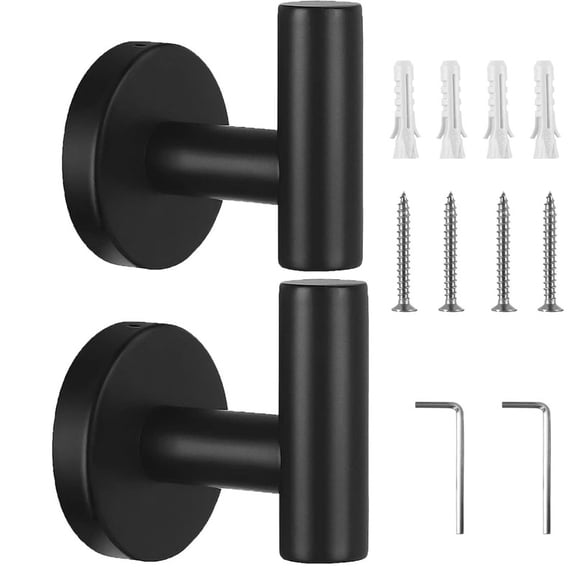 Mosawomo 2Pcs Black Stainless Steel Hooks Wall-Mounted Storage Rack Suitable for Various Scenarios in Bathrooms Kitchens Living Rooms