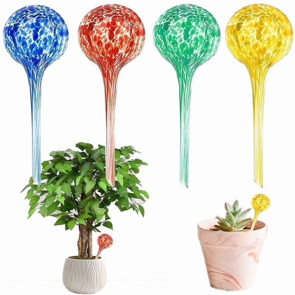 Mosawomo 4Pcs Plant Watering Devices, Automatic Multi-Color Glass Watering Devices, Suitable for Indoor and Outdoor Plant Watering