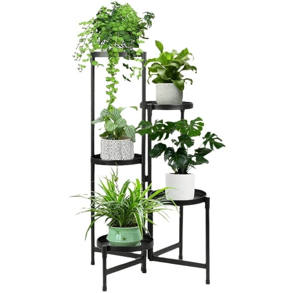 Mosawomo 5 Tier Metal Plant Stand Heavy Duty Corner Plant Holders Indoor Outdoor Flower Pot Holder Display Rack for Patio Balcony Garden Room(Black)